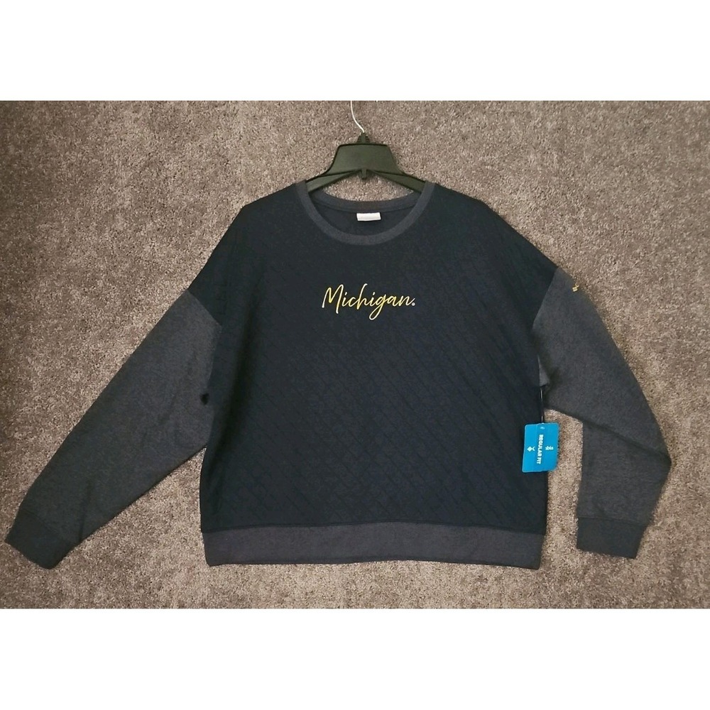 Womens Michigan Wolverine Quilted Columbia Navy Sweatshirt XXL NWT